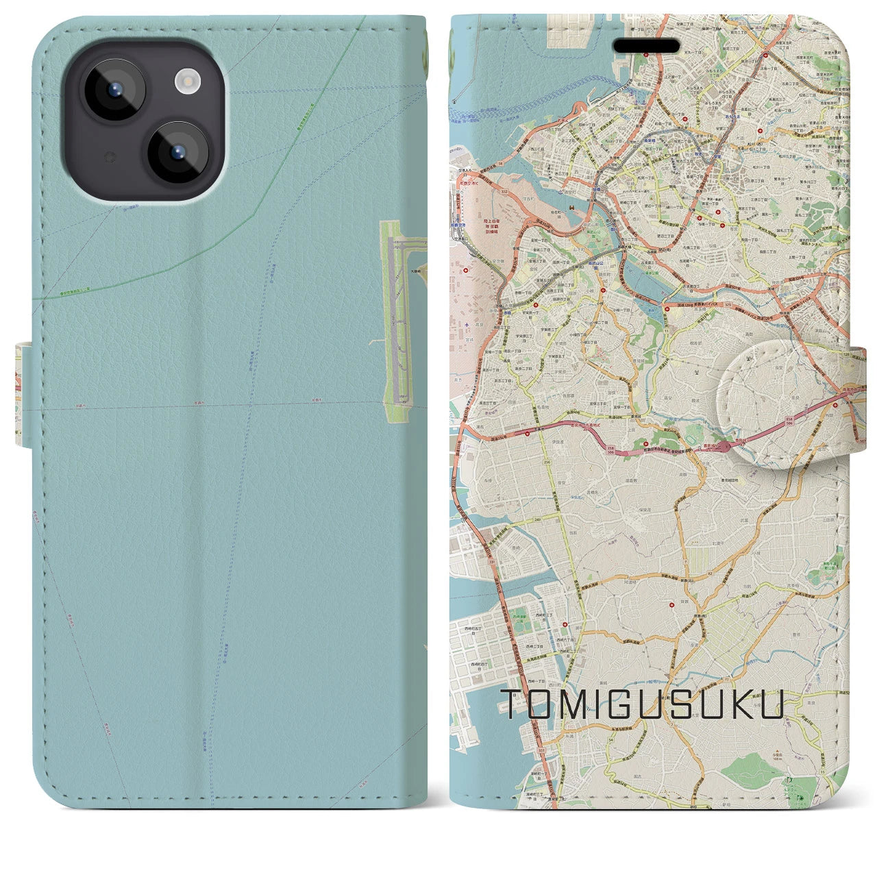 【豊見城】地図柄iPhoneケース（手帳両面タイプ・ナチュラル）iPhone 14 Plus 用