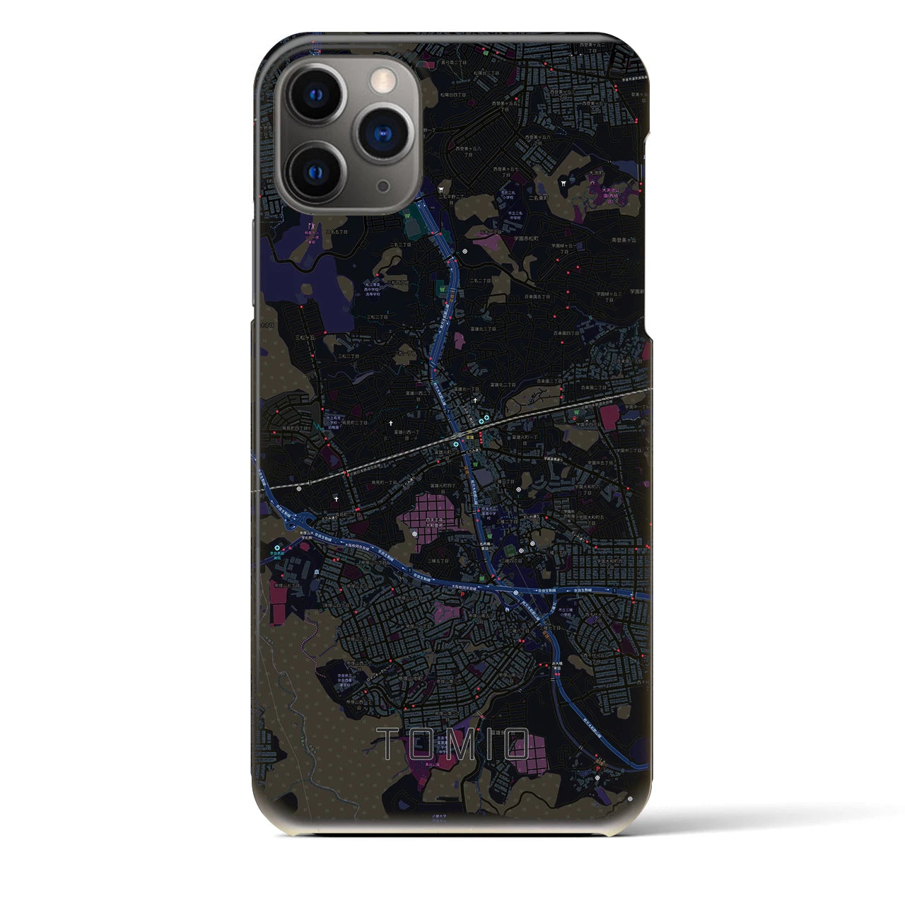 【富雄】地図柄iPhoneケース（バックカバータイプ・ブラック）iPhone 11 Pro Max 用