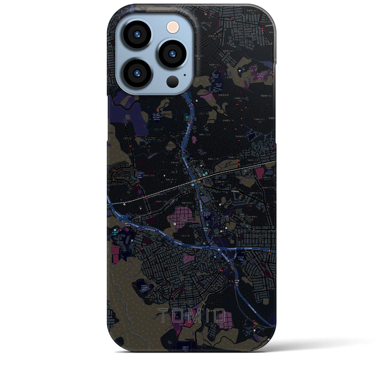 【富雄】地図柄iPhoneケース（バックカバータイプ・ブラック）iPhone 13 Pro Max 用