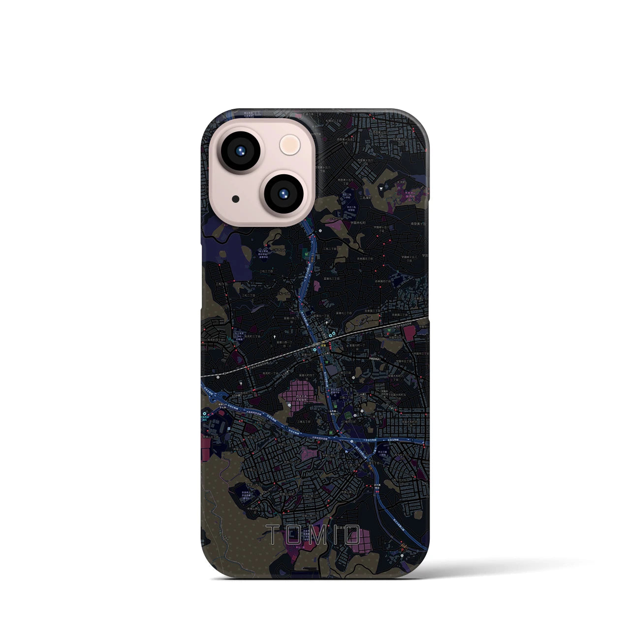 【富雄】地図柄iPhoneケース（バックカバータイプ・ブラック）iPhone 13 mini 用