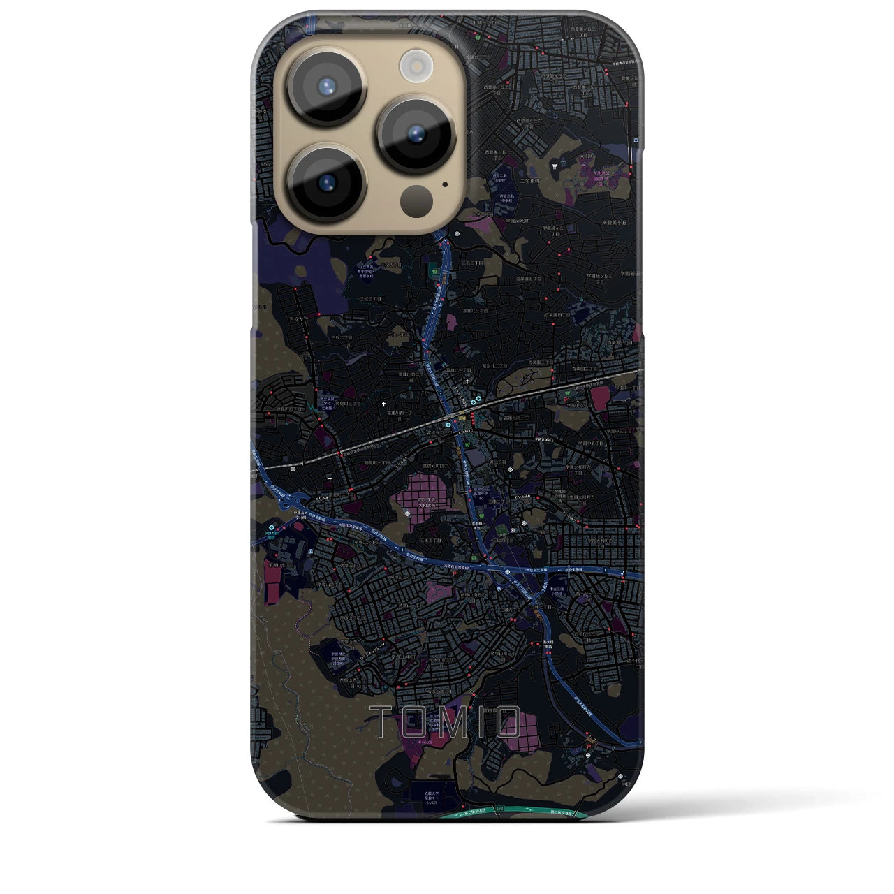 【富雄】地図柄iPhoneケース（バックカバータイプ・ブラック）iPhone 14 Pro Max 用