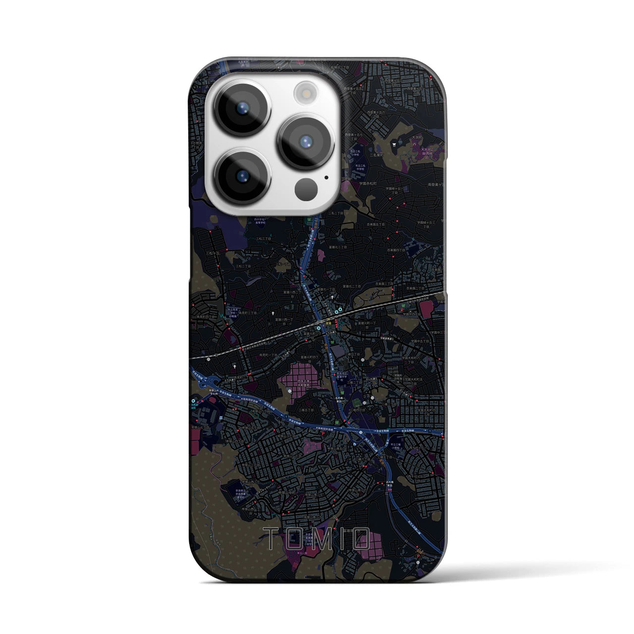 【富雄】地図柄iPhoneケース（バックカバータイプ・ブラック）iPhone 14 Pro 用