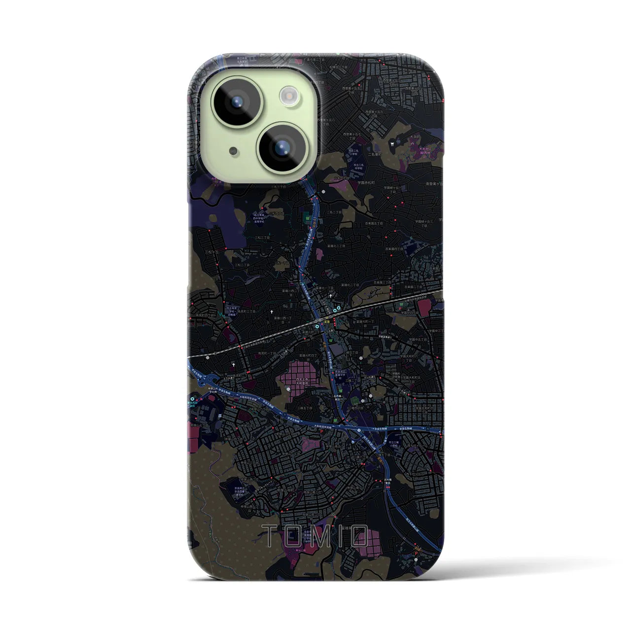 【富雄】地図柄iPhoneケース（バックカバータイプ・ブラック）iPhone 15 用