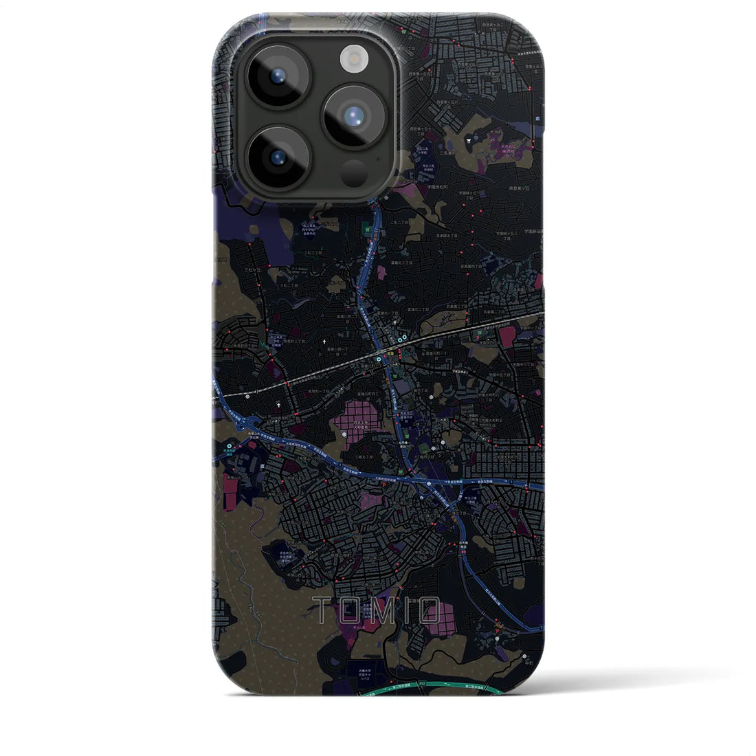 【富雄】地図柄iPhoneケース（バックカバータイプ・ブラック）iPhone 15 Pro Max 用