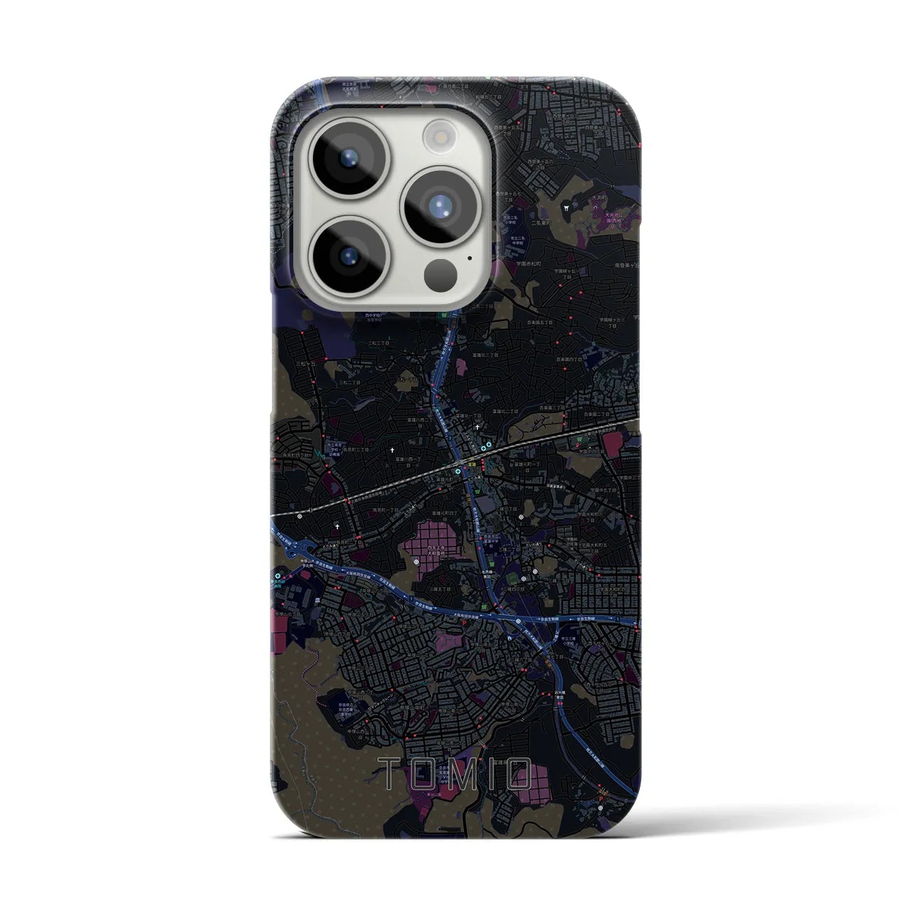 【富雄】地図柄iPhoneケース（バックカバータイプ・ブラック）iPhone 15 Pro 用