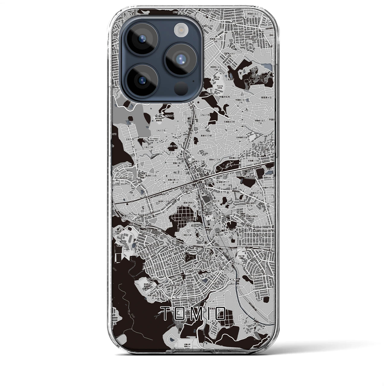 【富雄】地図柄iPhoneケース（クリアタイプ・モノトーン）iPhone 15 Pro Max 用