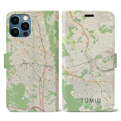 【富雄（奈良県）】地図柄iPhoneケース（手帳タイプ）ナチュラル・iPhone 12 / 12 Pro 用