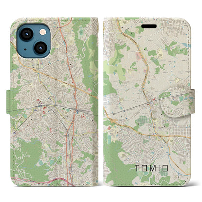 【富雄（奈良県）】地図柄iPhoneケース（手帳タイプ）ナチュラル・iPhone 13 用