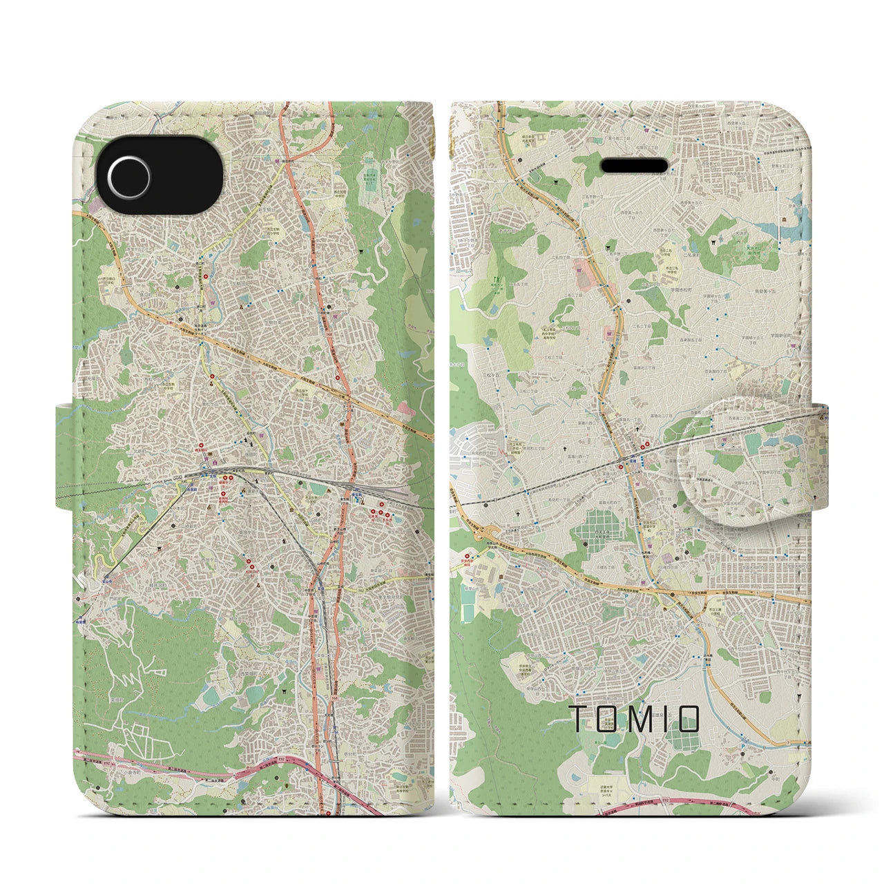 【富雄】地図柄iPhoneケース（手帳両面タイプ・ナチュラル）iPhone SE（第3 / 第2世代） / 8 / 7 / 6s / 6 用