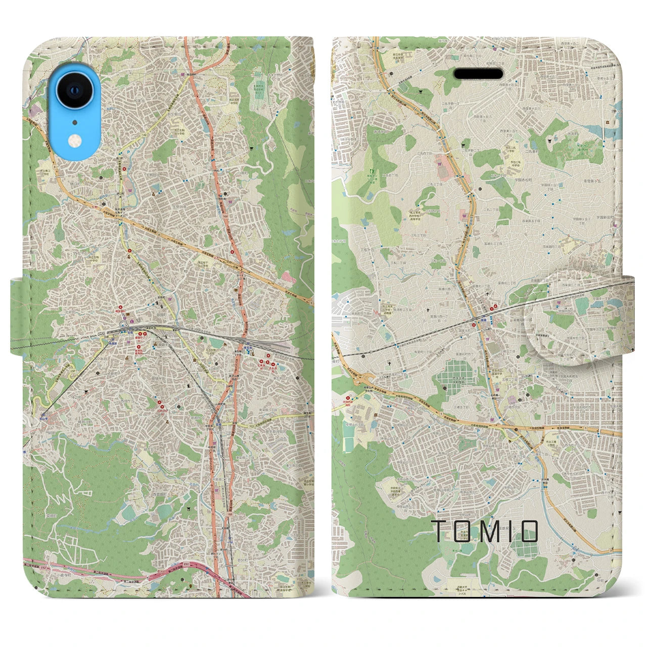 【富雄】地図柄iPhoneケース（手帳両面タイプ・ナチュラル）iPhone XR 用