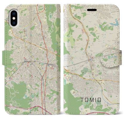 【富雄（奈良県）】地図柄iPhoneケース（手帳タイプ）ナチュラル・iPhone XS Max 用