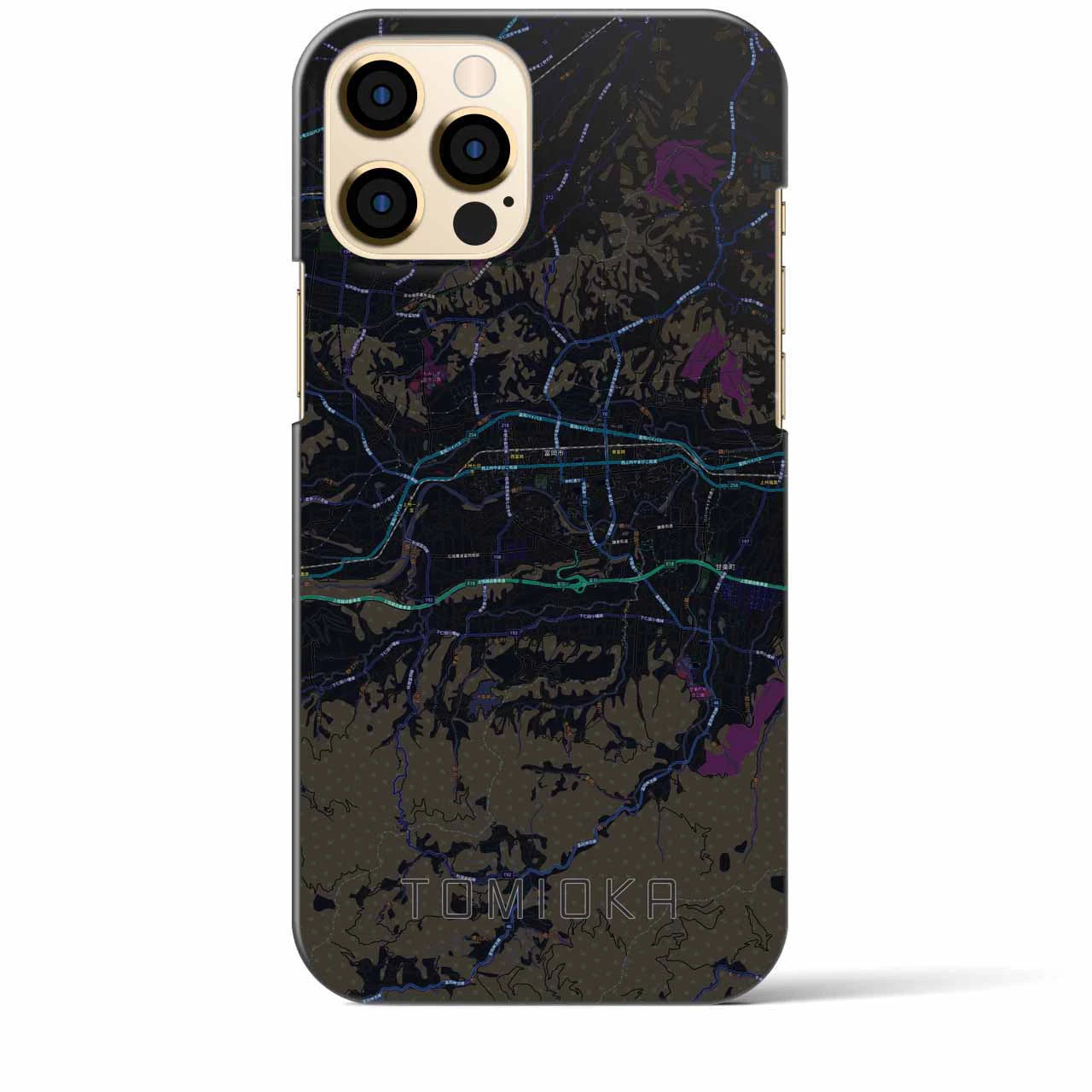 【富岡】地図柄iPhoneケース（バックカバータイプ・ブラック）iPhone 12 Pro Max 用