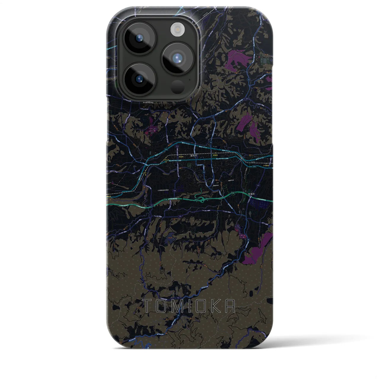 【富岡】地図柄iPhoneケース（バックカバータイプ・ブラック）iPhone 15 Pro Max 用