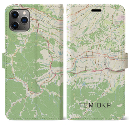 【富岡（群馬県）】地図柄iPhoneケース（手帳タイプ）ナチュラル・iPhone 11 Pro Max 用