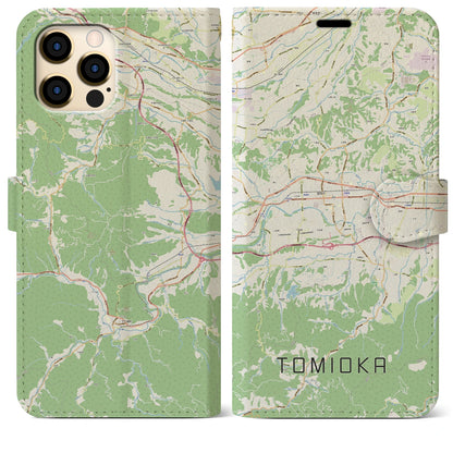【富岡（群馬県）】地図柄iPhoneケース（手帳タイプ）ナチュラル・iPhone 12 Pro Max 用