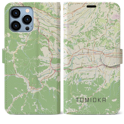 【富岡（群馬県）】地図柄iPhoneケース（手帳タイプ）ナチュラル・iPhone 13 Pro Max 用