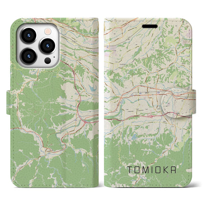 【富岡（群馬県）】地図柄iPhoneケース（手帳タイプ）ナチュラル・iPhone 13 Pro 用