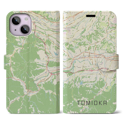 【富岡（群馬県）】地図柄iPhoneケース（手帳タイプ）ナチュラル・iPhone 14 用