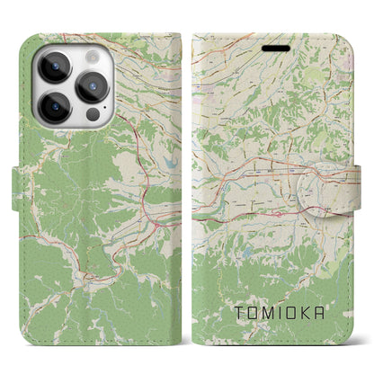 【富岡（群馬県）】地図柄iPhoneケース（手帳タイプ）ナチュラル・iPhone 14 Pro 用