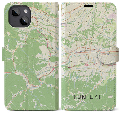 【富岡（群馬県）】地図柄iPhoneケース（手帳タイプ）ナチュラル・iPhone 14 Plus 用