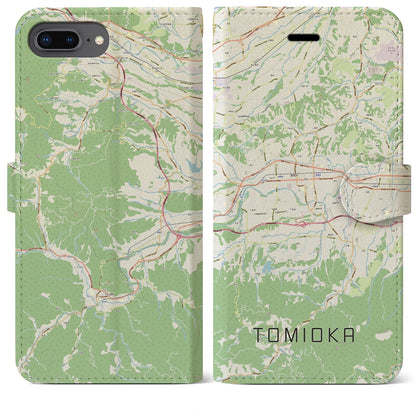 【富岡（群馬県）】地図柄iPhoneケース（手帳タイプ）ナチュラル・iPhone 8Plus /7Plus / 6sPlus / 6Plus 用