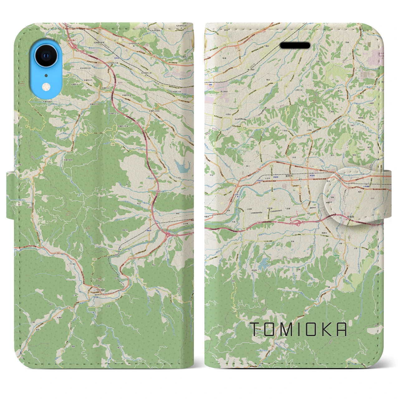 【富岡】地図柄iPhoneケース（手帳両面タイプ・ナチュラル）iPhone XR 用