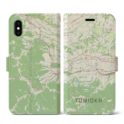 【富岡（群馬県）】地図柄iPhoneケース（手帳タイプ）ナチュラル・iPhone XS / X 用