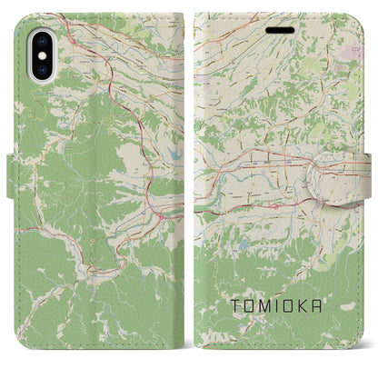 【富岡（群馬県）】地図柄iPhoneケース（手帳タイプ）ナチュラル・iPhone XS Max 用