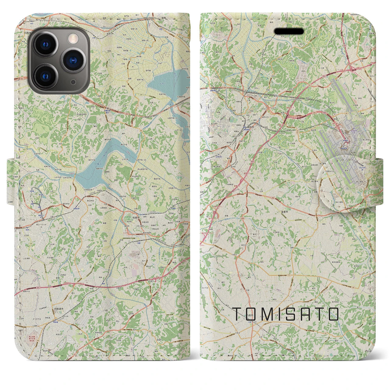 【富里】地図柄iPhoneケース（手帳両面タイプ・ナチュラル）iPhone 11 Pro Max 用