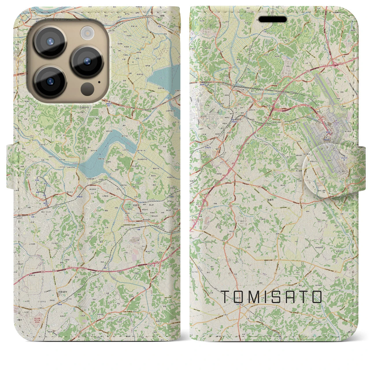 【富里】地図柄iPhoneケース（手帳両面タイプ・ナチュラル）iPhone 14 Pro Max 用