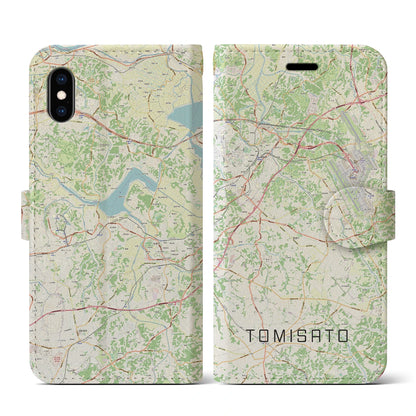 【富里（千葉県）】地図柄iPhoneケース（手帳タイプ）ナチュラル・iPhone XS / X 用