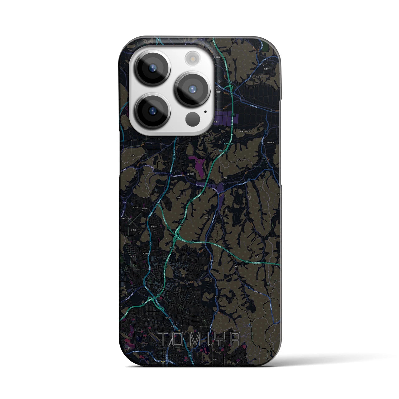 【富谷】地図柄iPhoneケース（バックカバータイプ・ブラック）iPhone 14 Pro 用