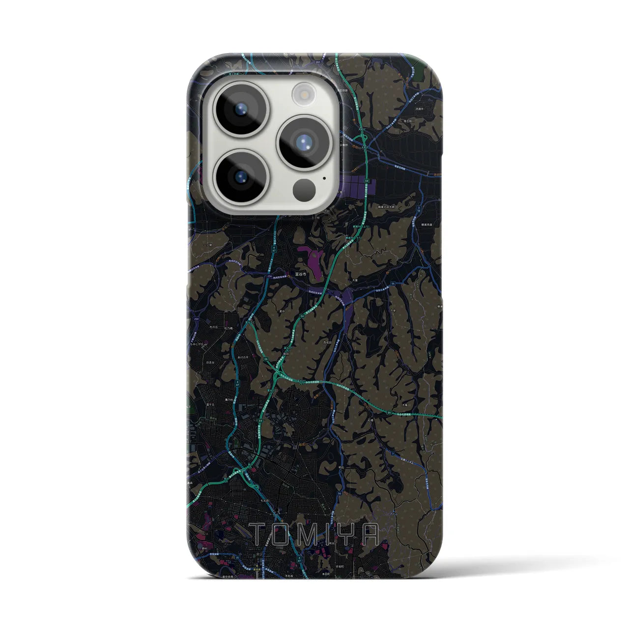 【富谷】地図柄iPhoneケース（バックカバータイプ・ブラック）iPhone 15 Pro 用