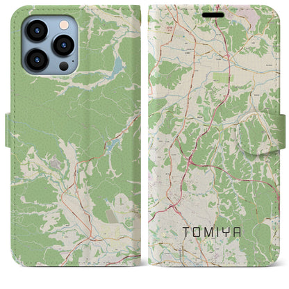 【富谷（宮城県）】地図柄iPhoneケース（手帳タイプ）ナチュラル・iPhone 13 Pro Max 用