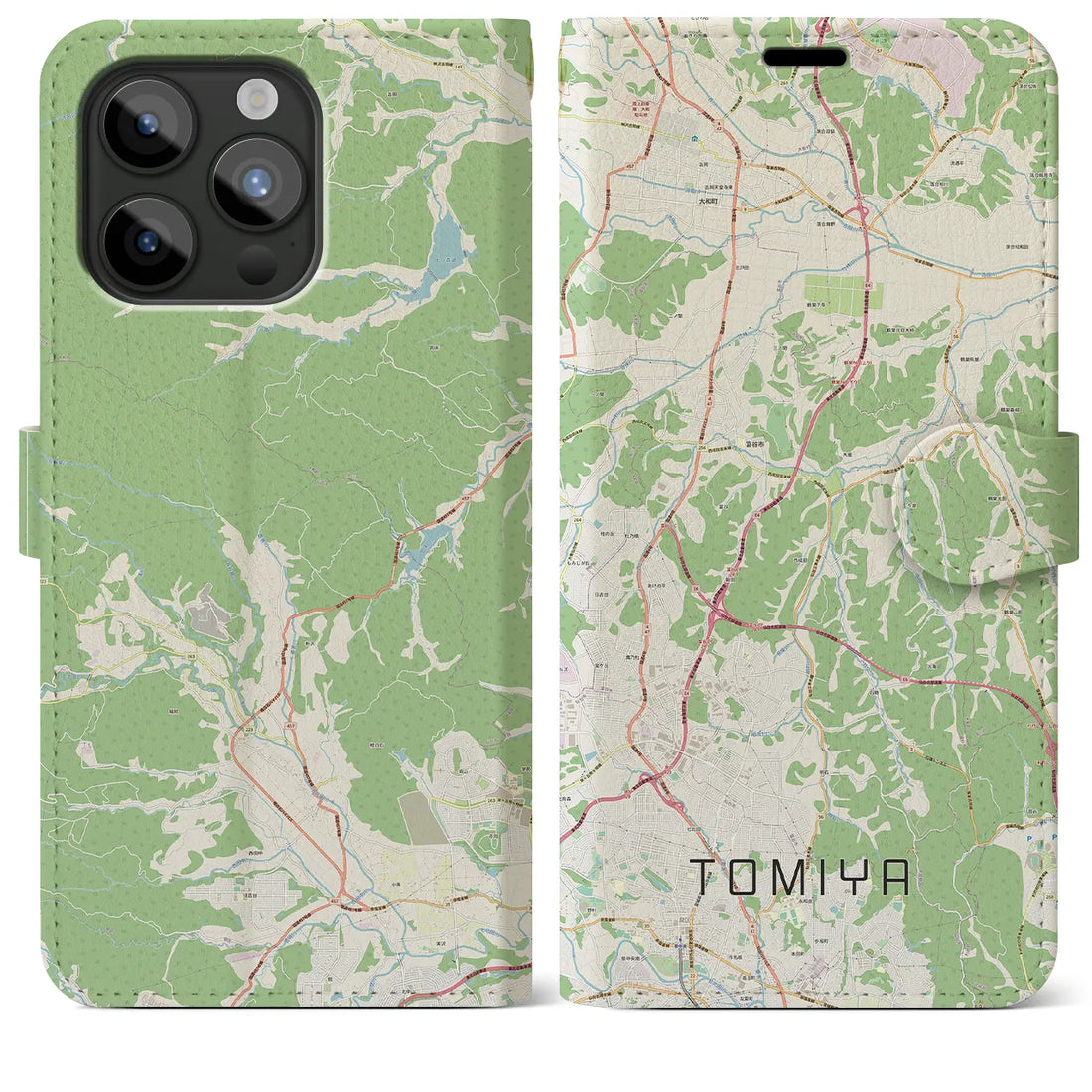 【富谷】地図柄iPhoneケース（手帳両面タイプ・ナチュラル）iPhone 15 Pro Max 用