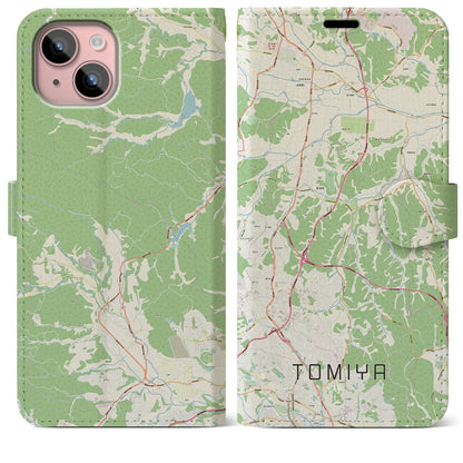 【富谷（宮城県）】地図柄iPhoneケース（手帳タイプ）ナチュラル・iPhone 15 Plus 用