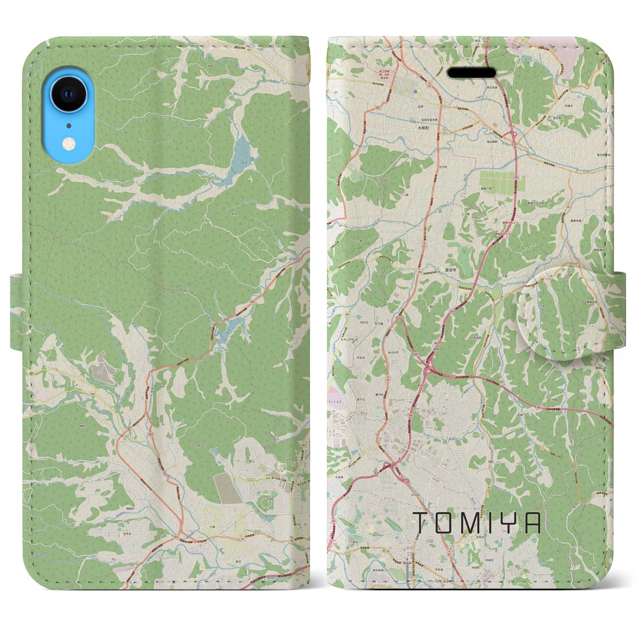 【富谷】地図柄iPhoneケース（手帳両面タイプ・ナチュラル）iPhone XR 用