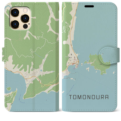 【鞆の浦（広島県）】地図柄iPhoneケース（手帳タイプ）ナチュラル・iPhone 12 Pro Max 用