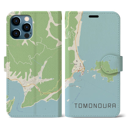 【鞆の浦（広島県）】地図柄iPhoneケース（手帳タイプ）ナチュラル・iPhone 12 / 12 Pro 用