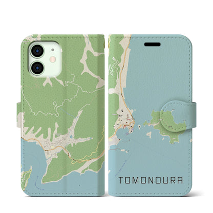 【鞆の浦（広島県）】地図柄iPhoneケース（手帳タイプ）ナチュラル・iPhone 12 mini 用