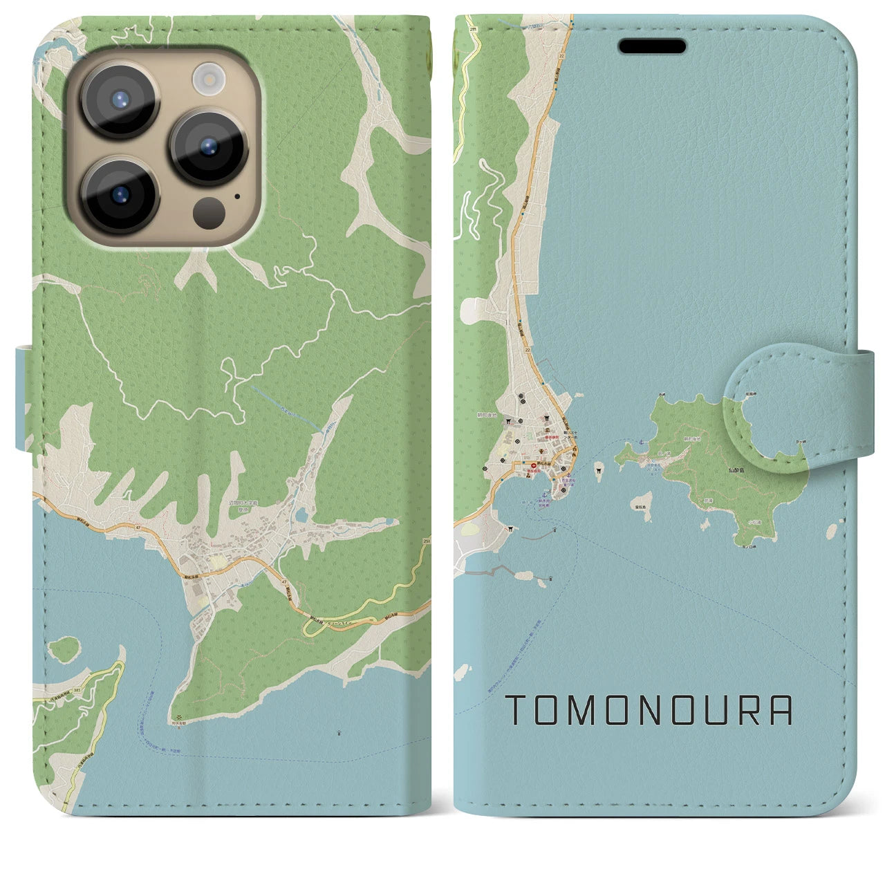 【鞆の浦】地図柄iPhoneケース（手帳両面タイプ・ナチュラル）iPhone 14 Pro Max 用