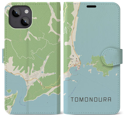 【鞆の浦（広島県）】地図柄iPhoneケース（手帳タイプ）ナチュラル・iPhone 14 Plus 用