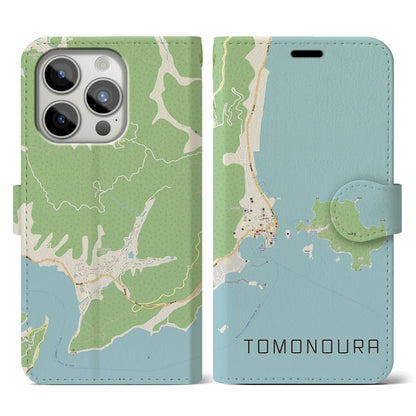 【鞆の浦（広島県）】地図柄iPhoneケース（手帳タイプ）ナチュラル・iPhone 15 Pro 用