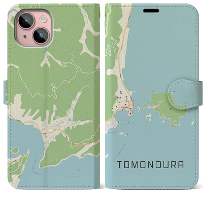 【鞆の浦（広島県）】地図柄iPhoneケース（手帳タイプ）ナチュラル・iPhone 15 Plus 用