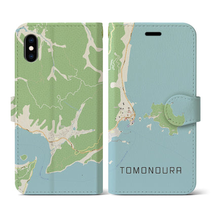 【鞆の浦（広島県）】地図柄iPhoneケース（手帳タイプ）ナチュラル・iPhone XS / X 用