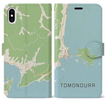 【鞆の浦（広島県）】地図柄iPhoneケース（手帳タイプ）ナチュラル・iPhone XS Max 用
