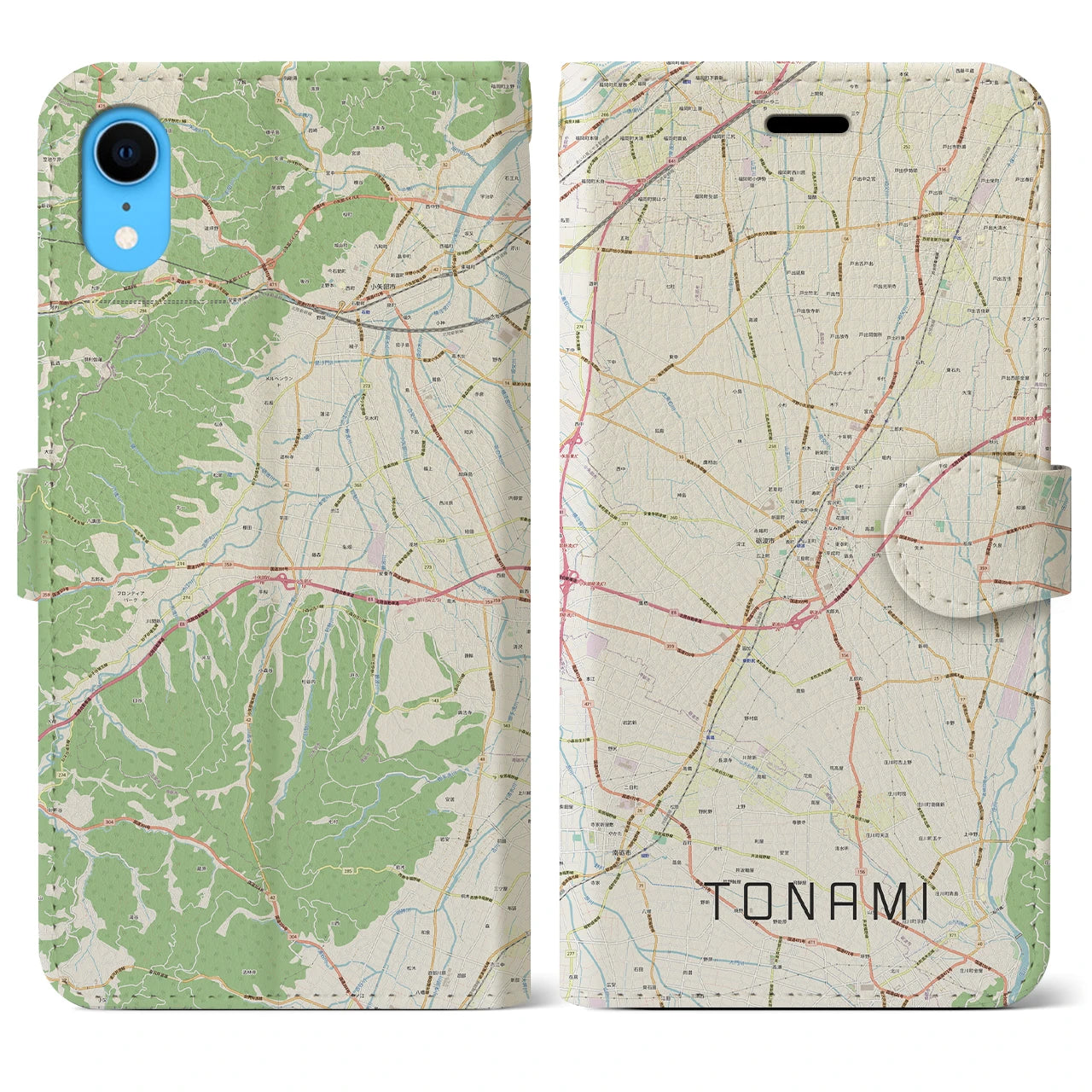【砺波】地図柄iPhoneケース（手帳両面タイプ・ナチュラル）iPhone XR 用