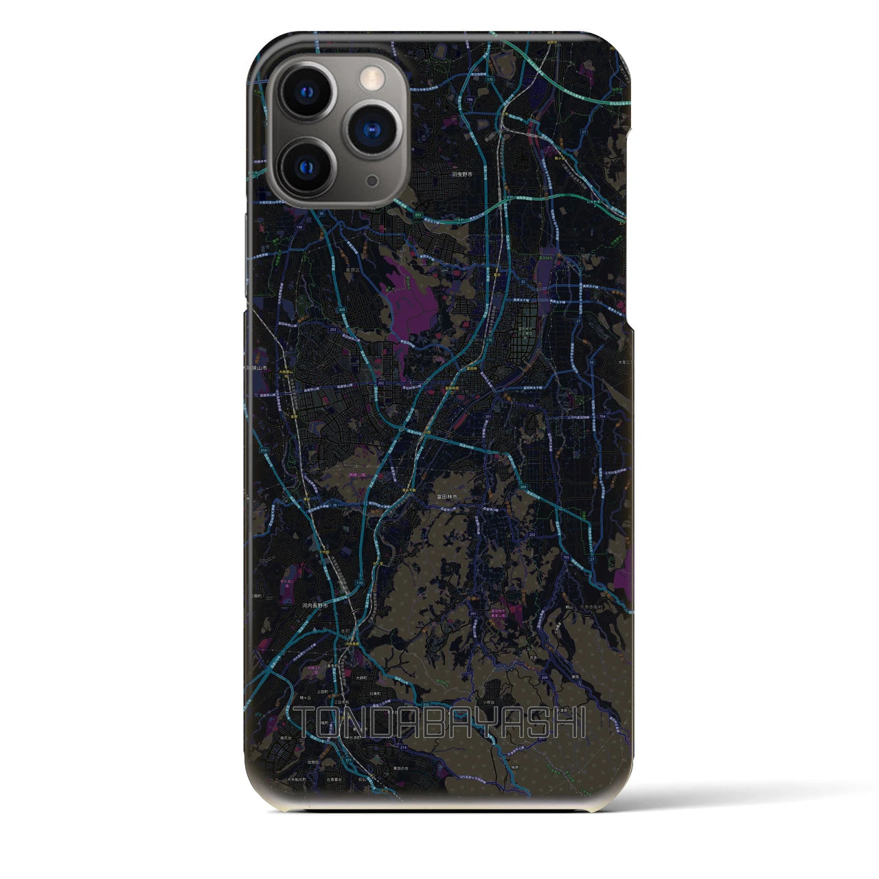 【富田林】地図柄iPhoneケース（バックカバータイプ・ブラック）iPhone 11 Pro Max 用