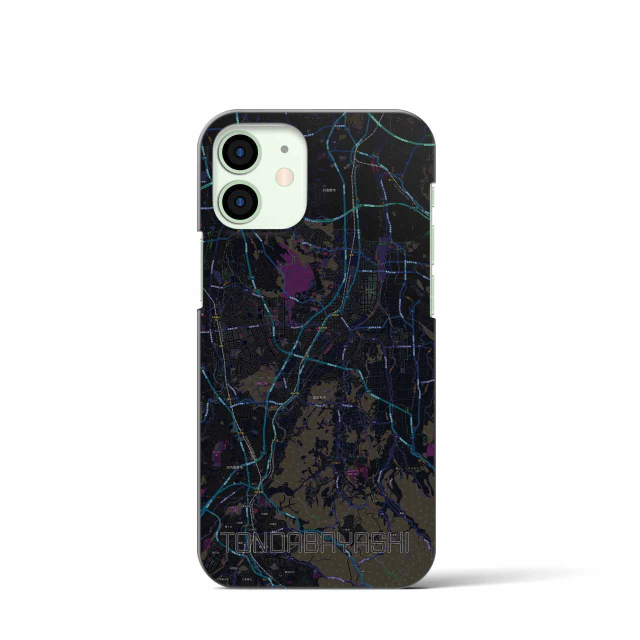 【富田林】地図柄iPhoneケース（バックカバータイプ・ブラック）iPhone 12 mini 用