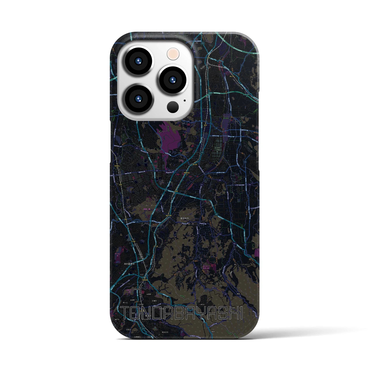 【富田林】地図柄iPhoneケース（バックカバータイプ・ブラック）iPhone 13 Pro 用